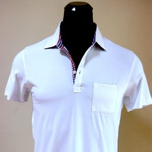New Hugo Boss White Jersey Check Collar Polo Shirt